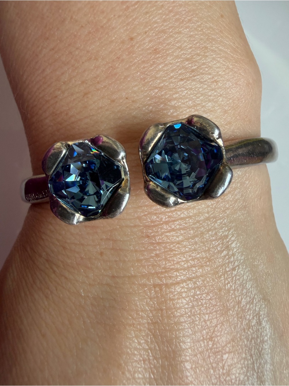 UNOde50 Aura Blue Statement Hinged Cuff Silver Bangle Bracelet  Style